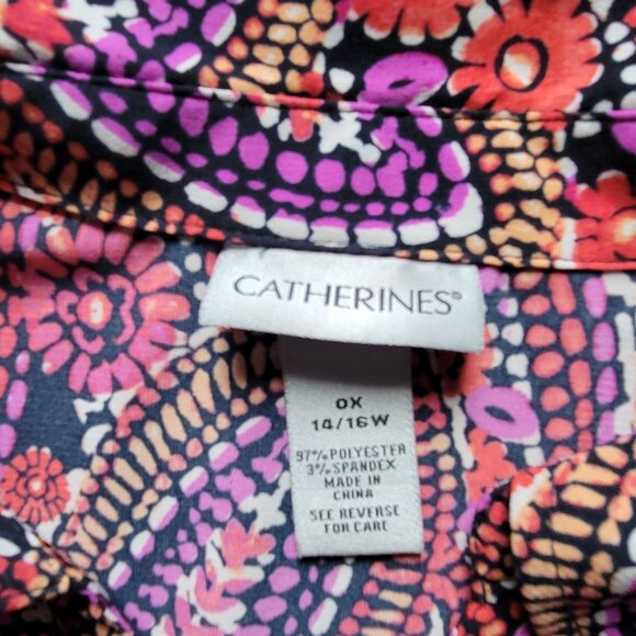 Catherines 14/16 Colorful Paisley Floral Print Button-Down Blouse - Picture 4 of 4